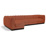 Meridian Furniture - Quinn Chenille Upholstered 5-Piece L-Shaped Modular Sectional, Cognac - The Quinn Modular Sectional is a stunning piece crafted in a rich and luxurious cognac chenille fabric. Its awe-inspiring design and exceptional quality make it a perfect addition to any space, whether it's a living room, bedroom, or office. The sectional's plush cushioning and sturdy frame provide both comfort and durability, ensuring that it will be a favorite for years to come. Whether you're looking for a statement piece or simply a comfortable seating option, the Quinn sectional is an excellent choice.