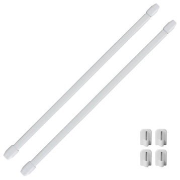 Bundle 2 Cafe Curtain Rods and 4 Self Adhesive Hooks, White, 24"-32"