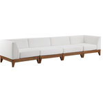 Meridian Furniture - Rio Water Resistant Fabric  Patio 4-Piece Modular Sofa, Off White - Build the seating group you need for your outdoor entertaining area with one or more selections from the Rio collection including this Rio outdoor off-white water resistant modular sofa. A solid acacia wood frame provides sturdy dependability for this sofa, ensuring its long-lasting performance and impeccable beauty. The plump cushions are encased in resilient water resistant fabric to keep them looking luxuriously beautiful for seasons to come. Attach other units in the collection to this sofa with convenient latches.