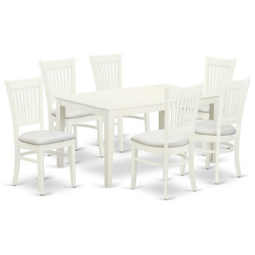East West Furniture Capri 7-piece Wood Dining Set with Fabric Seat in White