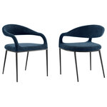 Armen Living - Morgan Upholstered Dining Chair With Matte Black Iron and Blue Fabric, Set of 2 - Transform any space with the luxurious charm and comfort of the Morgan Dining Chair in Fabric and Metal - Set of 2 by Armen Living. The cozy yet streamlined profile of our chair offers comfort with a touch of opulence. Its beautifully curved back and seamlessly flowing arms lend refinement to this dining chair and any room you put it in. The back, arms, and seat cushion are fully upholstered to offer hours of comfort. The Morgan chair is covered in performance fabric, which provides easy care and maintenance. Perched on four slender legs, this dining chair serves as a stylish complement to any contemporary or modern room. From casual to formal meals, elevate your eat-in kitchens and dining rooms to the simple elegance of the Morgan Dining Chair. Beyond dining, it can offer a chic and comfortable accent chair anywhere from your living space to your home office. Available as a set of two, the Morgan Upholstered Dining Chair comes in matte black iron with Light Gray, Charcoal, or Blue Fabric, or brushed stainless steel with Light Gray, Charcoal, or Blue Fabric to bring  comfort and grace to your home.
