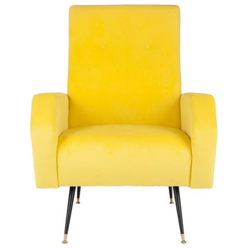 David Velvet Retro Mid Century Accent Chair, Yellow