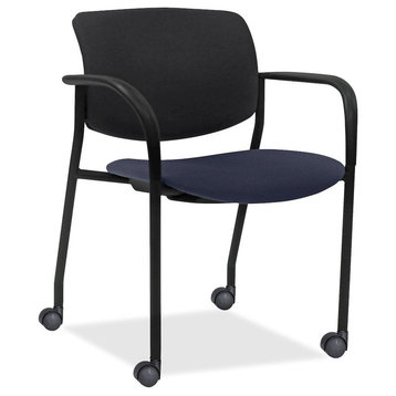 Lorell Stack Chairs With Plastic Back and Fabric Seat, Foam Dark Blue, Set of 2