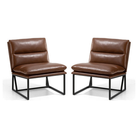 Set of 2 Modern Thick Leatherette Accent Chair, Coffee