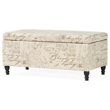 GDF Studio Cerise Fabric Storage Ottoman Bench With French Script