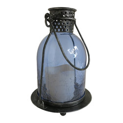 Smart Living Home & Garden - Monaco Glass LED Candle Lantern, Blue - Candleholders