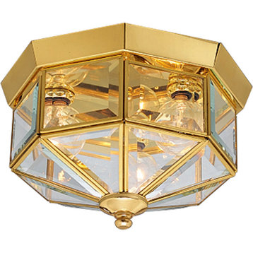 3-Light Close-To-Ceiling Fixture, Polished Brass
