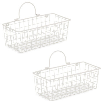 Small Antique White Wire Wall Basket Set of 2