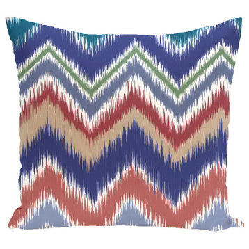 Ikat-Arina Chevron Stripes Print Pillow, Blue Suede, 20"x20"