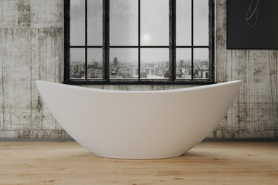 Inspiration for a mid-sized modern master freestanding bathtub remodel in Dallas with a vessel sink