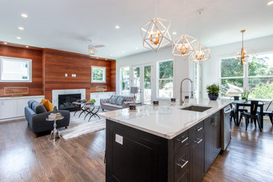Example of a transitional open concept kitchen design in Atlanta with an island