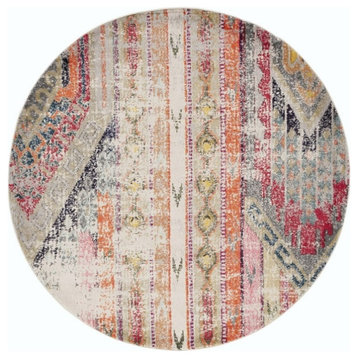 Contemporary Area Rug With Unique Abstract Pattern, Light Gray-Multi/9' Round