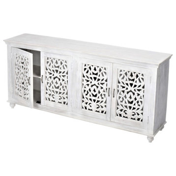 80" White Sideboard Hand Carved Buffet Storage Solution Luna Collection