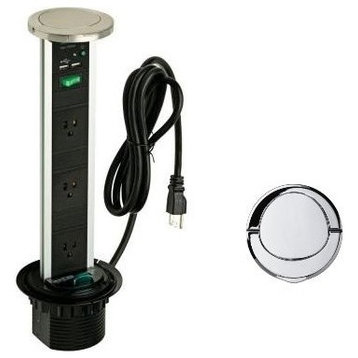 Sensio Pop Up Power and Charging Station, Stainless Steel, 3.5"x13"x3.5"