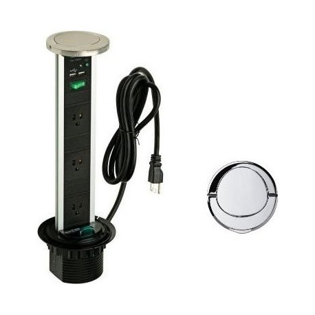 Sensio Pop Up Power and Charging Station, Stainless Steel, 3.5"x13"x3.5"