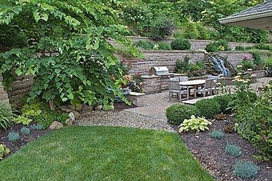 Patio kitchen - mid-sized traditional backyard brick patio kitchen idea in Other with no cover