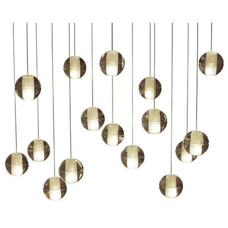 16-Light LED Rectangular Floating Clear Glass Ball Chandelier