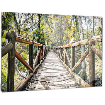 "Wooden Bridge in Forest" Wooden Metal Wall Art,  40"x30"