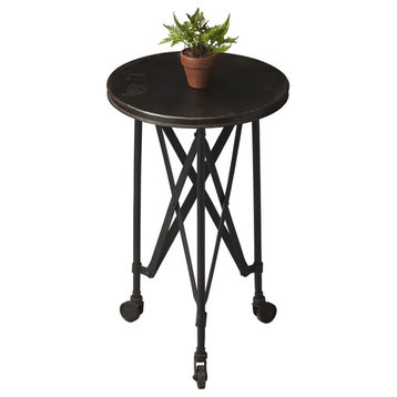 23" Black Industrial Rolling Round End Table