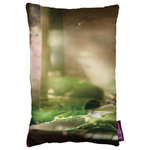 Tempo Luxury Home - Moss Designer Pillow, The Skan-9 Collection - A vision captured deep within the forest. Lush foliage bathed in sunlight. Create a virtual sanctuary wherever you choose to use this lavish decorator pillow. Moss is printed on luxurious silk taffeta with a velvet-textured backing. Handmade by designer Joe Ginsberg in New York. Fill: 75% goose down; 25% feather included. Zippered pillow.