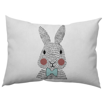 Bow-tie Bunny Easter Decorative Lumbar Pillow, Wave Top Blue, 14x20"