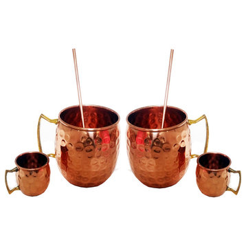 Set of 2 Moscow Mule Mug / Shot Glass / Straw Complete Set 100% Copper