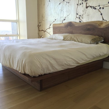 Natural edge walnut storage platform bed