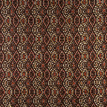 Brown Gold Persimmon Ivory pointed Oval Brocade Upholstery Fabric By The Yard