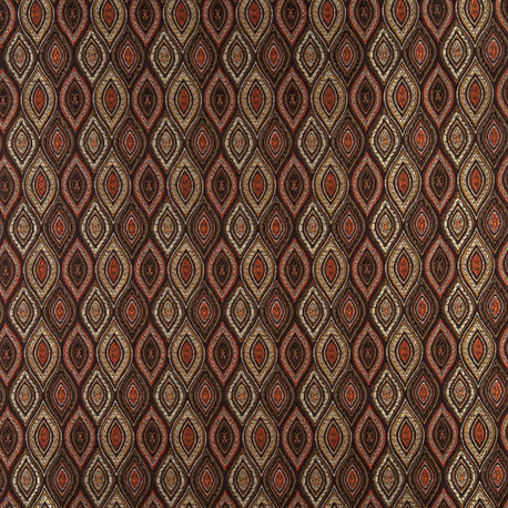 Brown Gold Persimmon Ivory pointed Oval Brocade Upholstery Fabric By The Yard