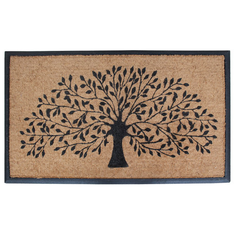 A1HC Flocked Rubber and Coir Molded Double Doormat, Shedding Leaf Design, Beige/Black, 30"x48"