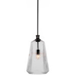 Toltec Lighting - Carina 1-Light Stem Hung Pendant, Matte Black/Clear Ribbed - Enhance your space with the Carina 1-Light Stem Hung Pendant. Installation is a breeze - simply connect it to a 120 volt power supply and enjoy. Achieve the perfect ambiance with its dimmable lighting feature (dimmer not included). This Stem Hung Pendant is energy-efficient and LED-compatible, providing you with long-lasting illumination. It offers versatile lighting options, as it is compatible with standard medium base bulbs. The Stem Hung Pendant's streamlined design, along with its durable glass shade, ensures even and delightful diffusion of light. Choose from multiple size, finish, and color variations to find the perfect match for your decor.