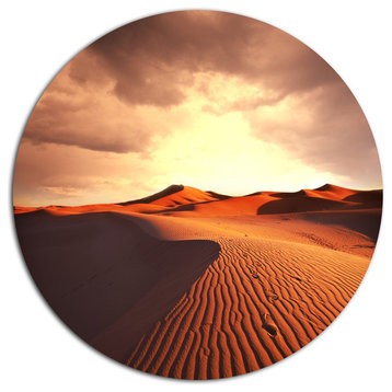 Brown Desert Dunes At Sunrise, African Landscape Round Wall Art, 11"