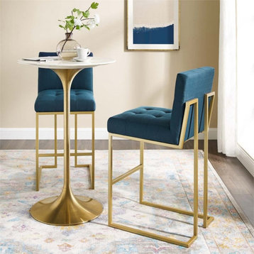 Modway Privy 27.5" Modern Fabric Bar Stools in Azure/Gold (Set of 2)
