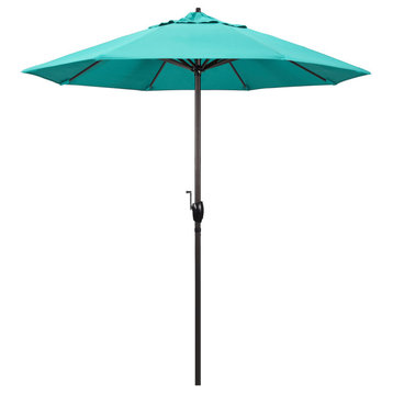 7.5' Bronze Auto-tilt Crank Lift Aluminum Umbrella, Sunbrella, Aruba