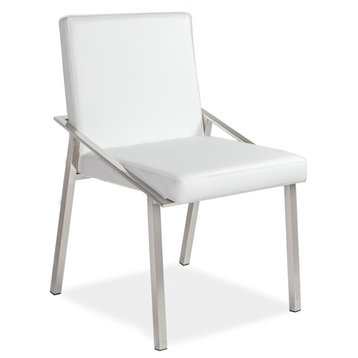 Kate Chair, Set of 2, White, Polished Stainless Steel