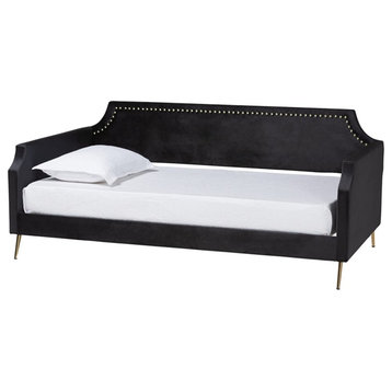 Pita Traditional Glam & Luxe Black Velvet & Gold Metal Twin Size Daybed