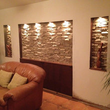 Faux Stone Accent Walls Traditional Living Room New