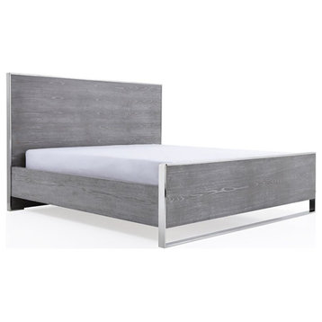 Modrest Charlene 80x84" Modern Stainless Steel Eastern King Bed in Elm Gray