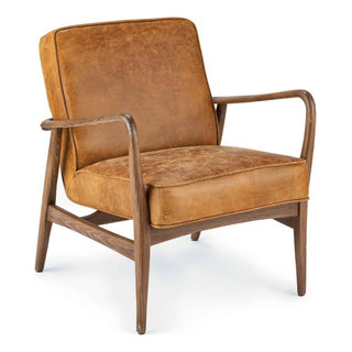 Surrey Leather Chair, Brown - Midcentury - Armchairs And Accent