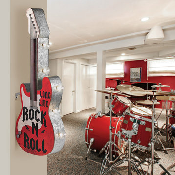 Rock n Roll Guitar Vintage LED Marquee Sign, 25 x 10
