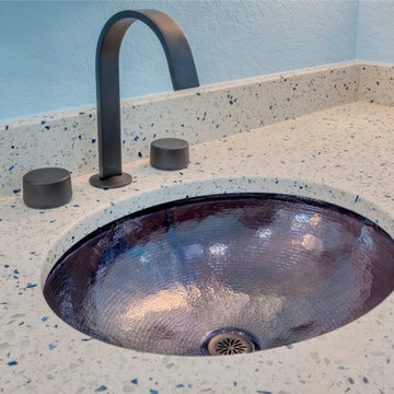 Designer Glass Vessel Sink with Terrazzo Countertop