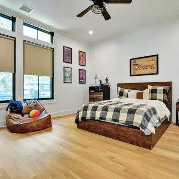 Boy's Bedroom with Rustic Wood Bed & Gaming Setup – Home Addition in Florham Par
