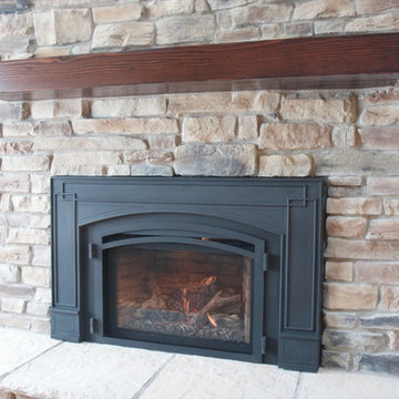 Stone Fireplaces and Wood Mantels