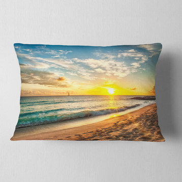 White Beach in Island of Barbados Modern Seascape Throw Pillow, 12"x20"