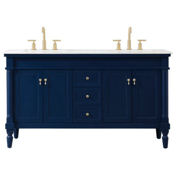 Lewis 60" Double Bathroom Vanity, Blue