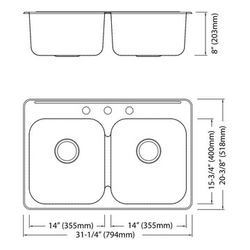 Blue Ocean 31 1/4" KSS918 18 Gauge Stainless Steel Top Mount Kitchen Sink