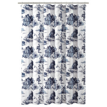 French Country Toile Shower Curtain, White/Blue