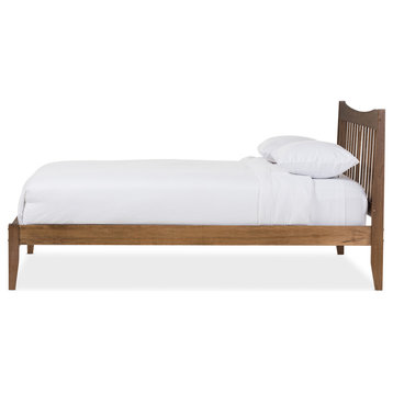 Edeline Mid-Century Modern Solid Walnut Wood Curvaceous Slatted Bed, Queen