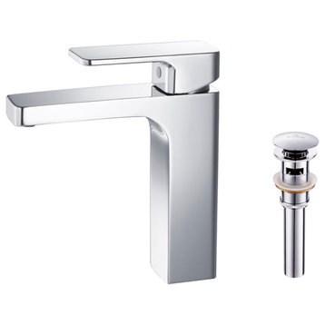 Blossom Brass Square Single Handle Bathroom Vanity Sink Faucet, Chrome W/ Pop-Up