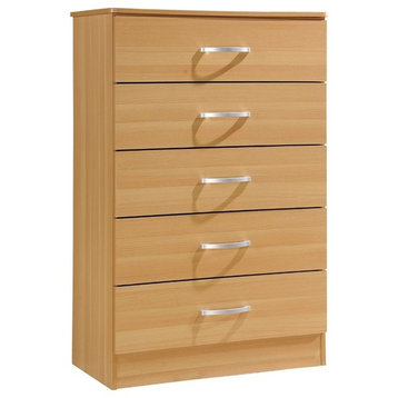 Hodedah Five Drawer Contemporary Wooden Chest in Beige Finish